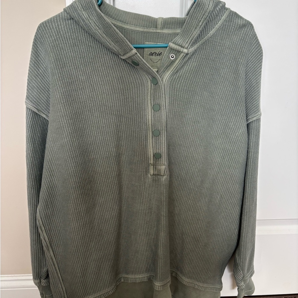 Aerie Ribbed Hoodie in Sage